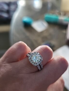 Classic Halo Diamond Engagement Ring in 14k White Gold - White Almost 3 Carat